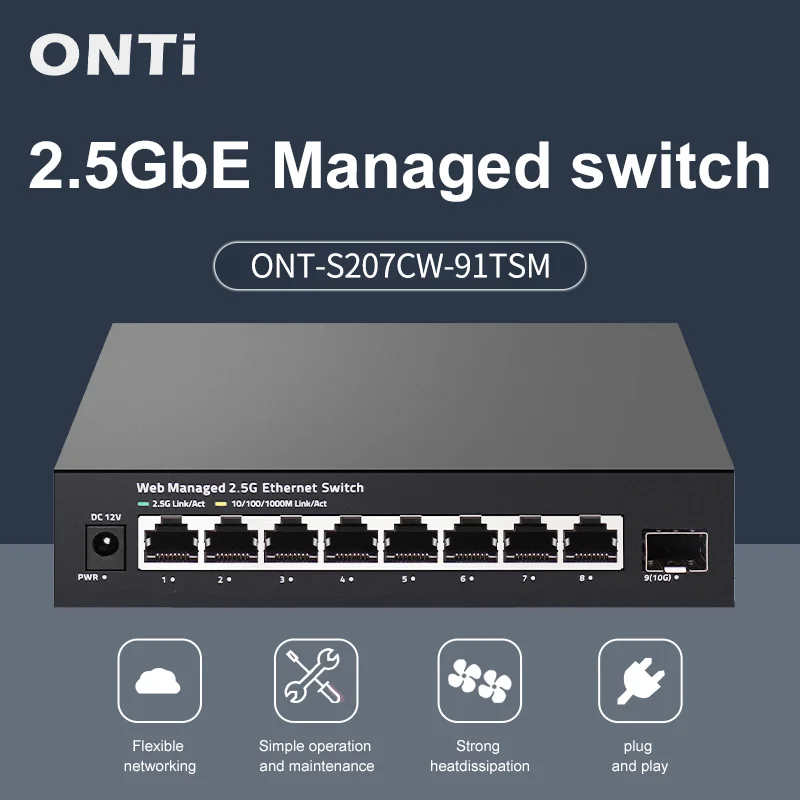 Sfp+ 10G Managed Switch 8 Port - ONTi 2.5GbE マネージドスイッチ、8ポート、2.5GBASE-Tネットワークスイッチ、10G SFP+スロット、アップリンク、Web管理機能付きハブ、インターネットスプリッター、ファンレス