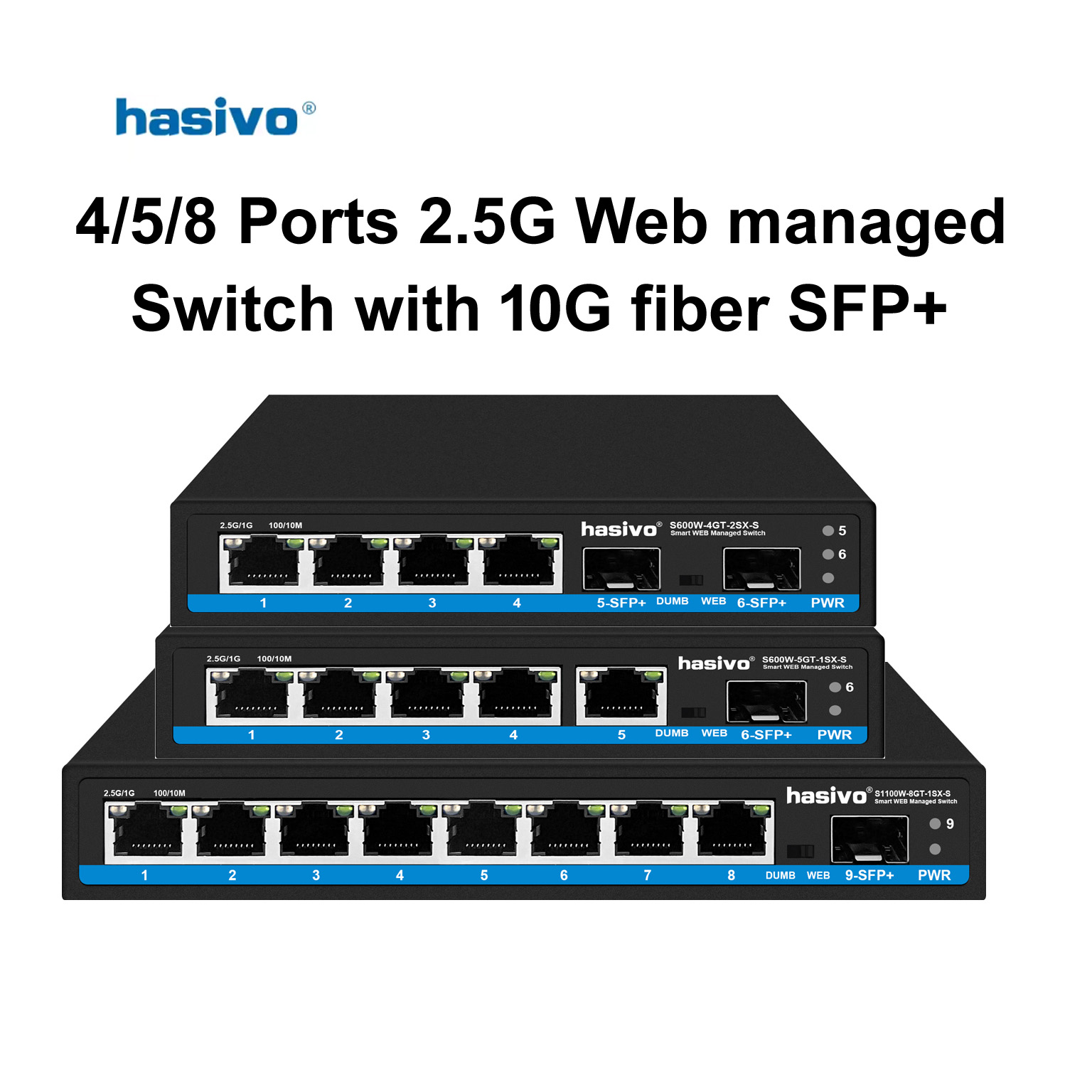 Sfp+ 10G Managed Switch 8 Port - Hasivo 2.5G ネットワークスイッチ 4/5/8ポート ウェブマネージド ミニサイズ