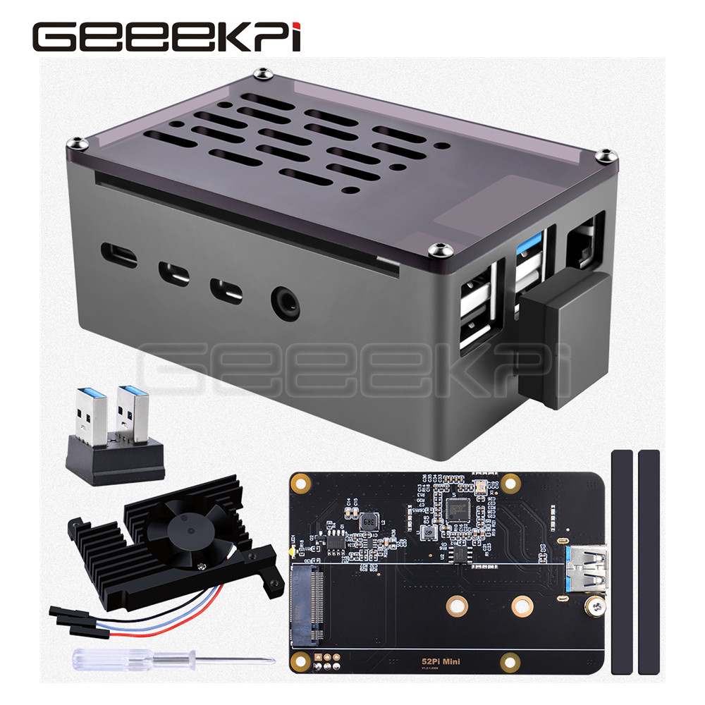 Turing Pi 2 - Geeekpiアルミレンガケース黒シェルとM.2 sata ssd可変速3510冷却ファンのためのラズベリーパイ4モデルb