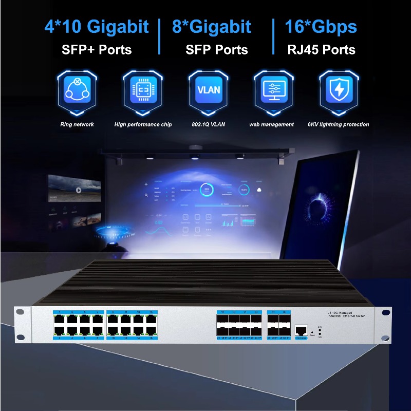 16-RJ45ポート産業用マネージドイーサネットスイッチ、8 - Sfp+ 10G Managed Switch 8 Port のレビューと価格